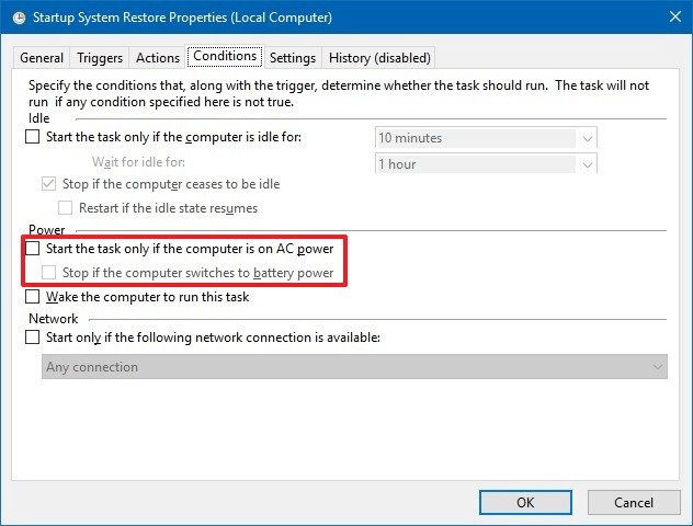 Creating a system restore point during startup