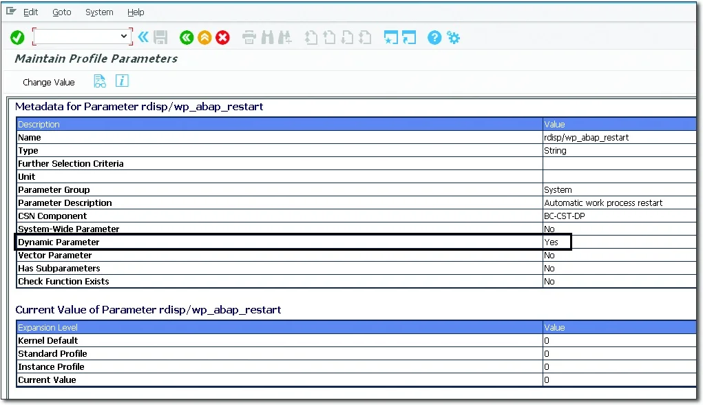 Parameter Details in Transaction RZ11