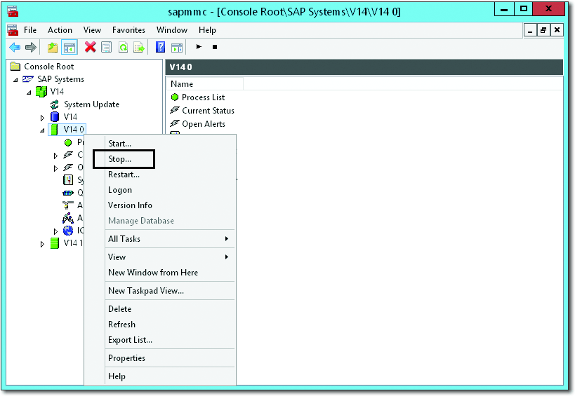 Stopping the SAP System