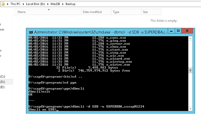 How to take MaxDB backup by command prompt