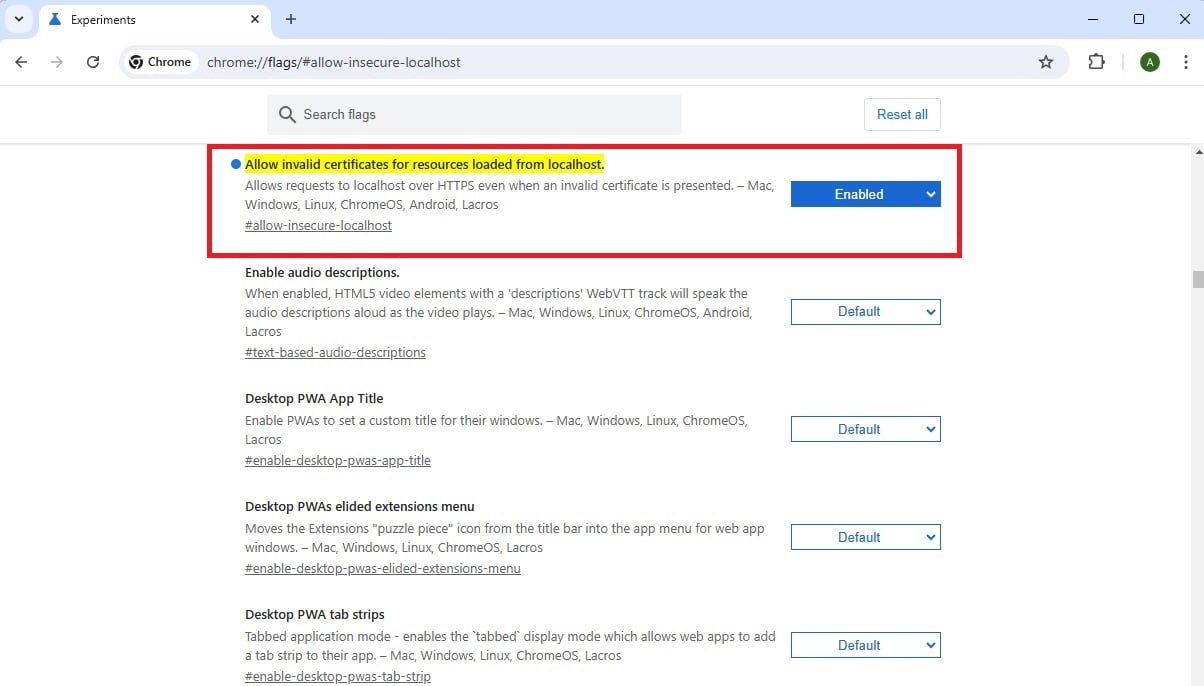 How to allow insecure localhost